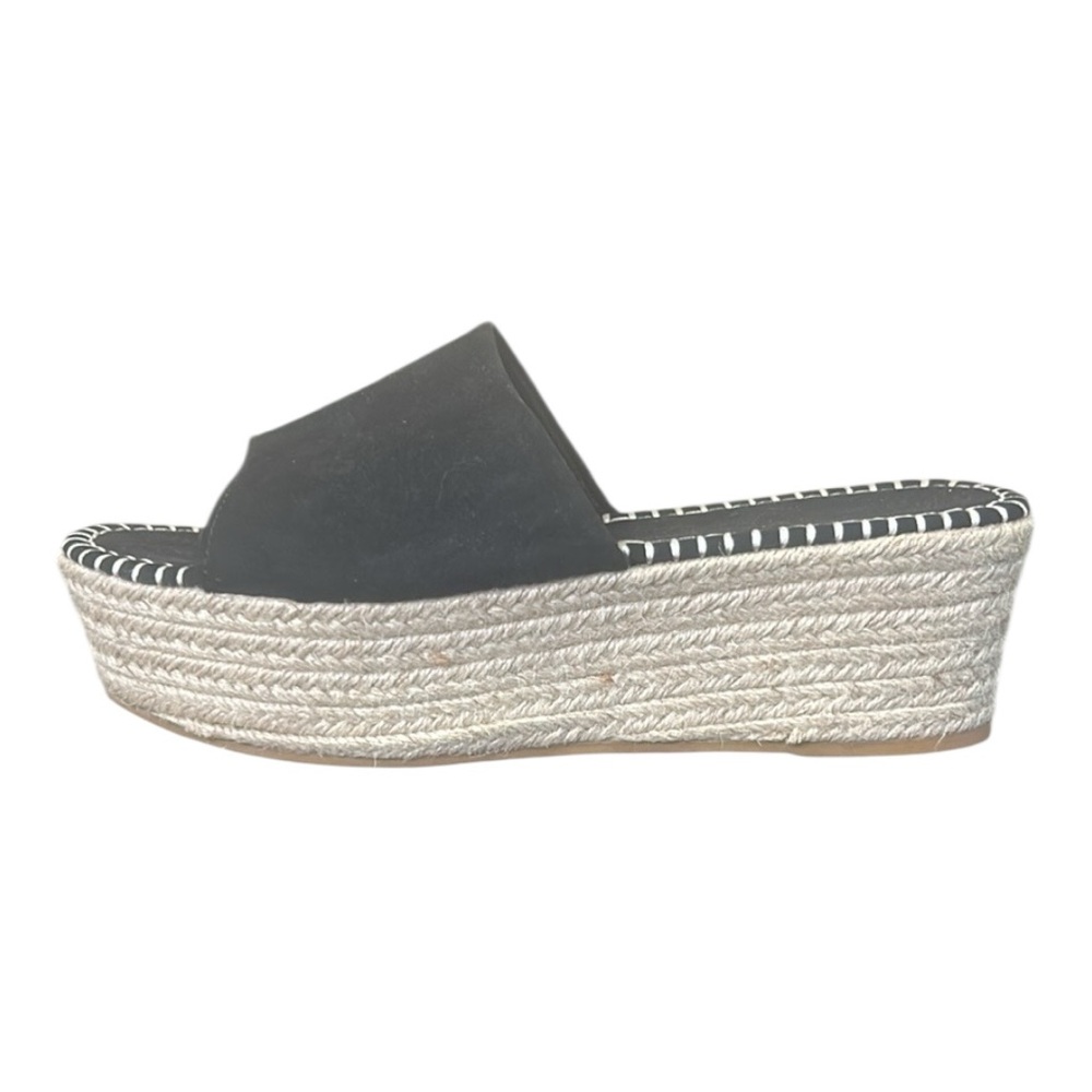 Bamboo Platform Espadrille Slide Sandals Jute-Wrapped Wedge Black Size 10 - Picture 3 of 15